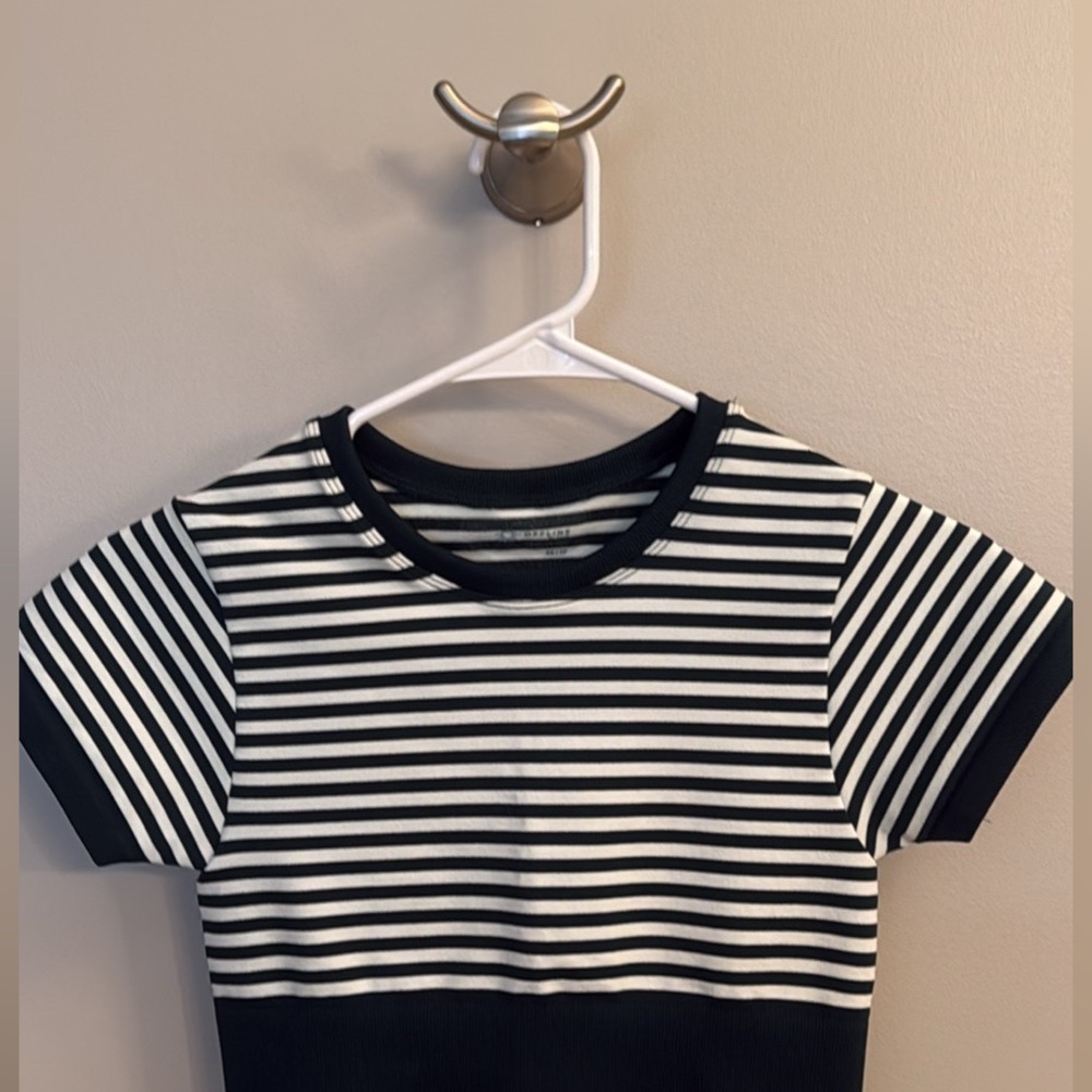 Aerie Green and White Striped Crop Top